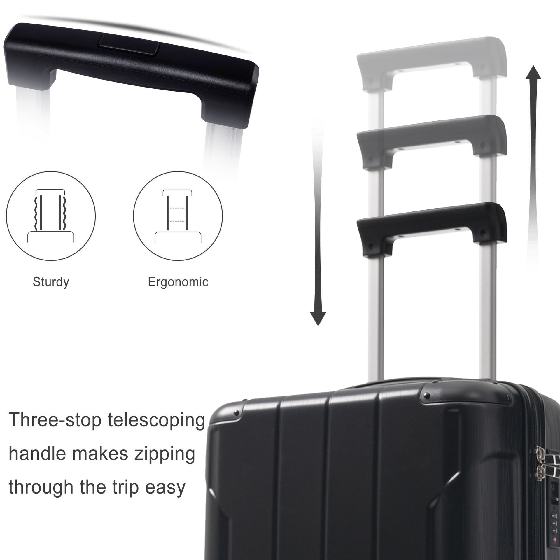 20-Inch Hardshell Carry-On Luggage, Lightweight Durable ABS Suitcase with Spinner Wheels, Built-in TSA Lock, 2 Packing Cubes, Black