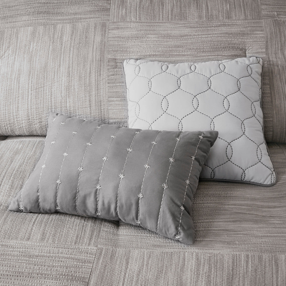 7 Piece Printed Seersucker Comforter Set Grey King