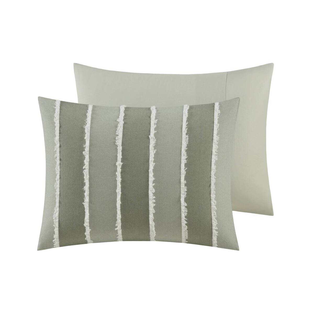 3 Piece Striped Cotton Comforter Set Sage Full/Queen