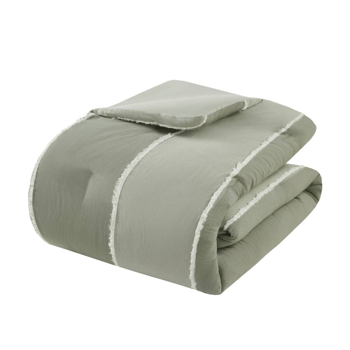 3 Piece Striped Cotton Comforter Set Sage Full/Queen
