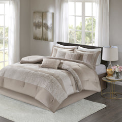 7 Piece Chenille Jacquard Comforter Set Taupe King