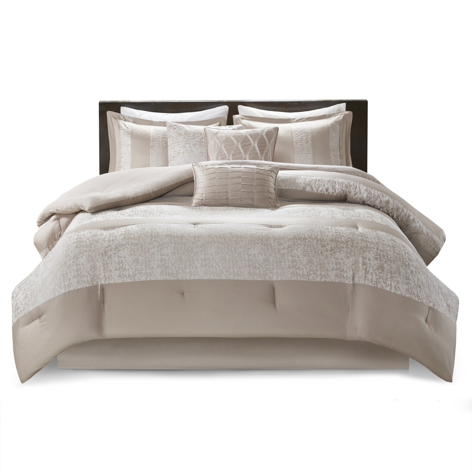 7 Piece Chenille Jacquard Comforter Set Taupe King