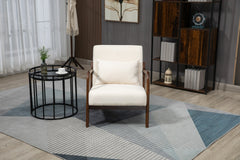 Mid Century Modern Accent Chair with Wood Frame, Upholstered Living Room Chairs with Waist Cushion, Reading Armchair for Bedroom Sunroom