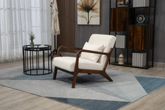 Mid Century Modern Accent Chair with Wood Frame, Upholstered Living Room Chairs with Waist Cushion, Reading Armchair for Bedroom Sunroom