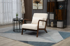 Mid Century Modern Accent Chair with Wood Frame, Upholstered Living Room Chairs with Waist Cushion, Reading Armchair for Bedroom Sunroom