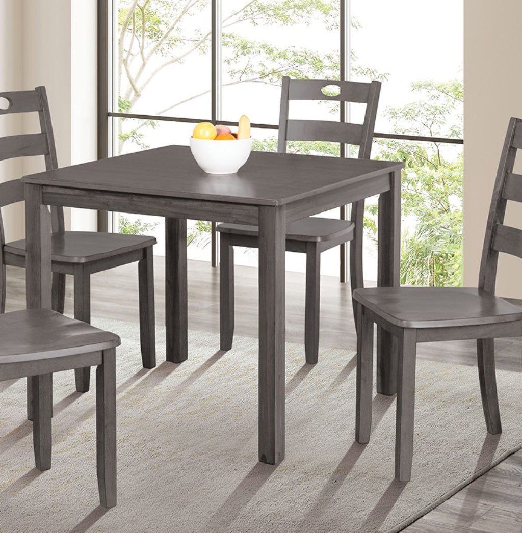 5pc Dining Table Set square 1x Table Slat Back 4x Chairs Transitional Style Gray Finish Dining Room