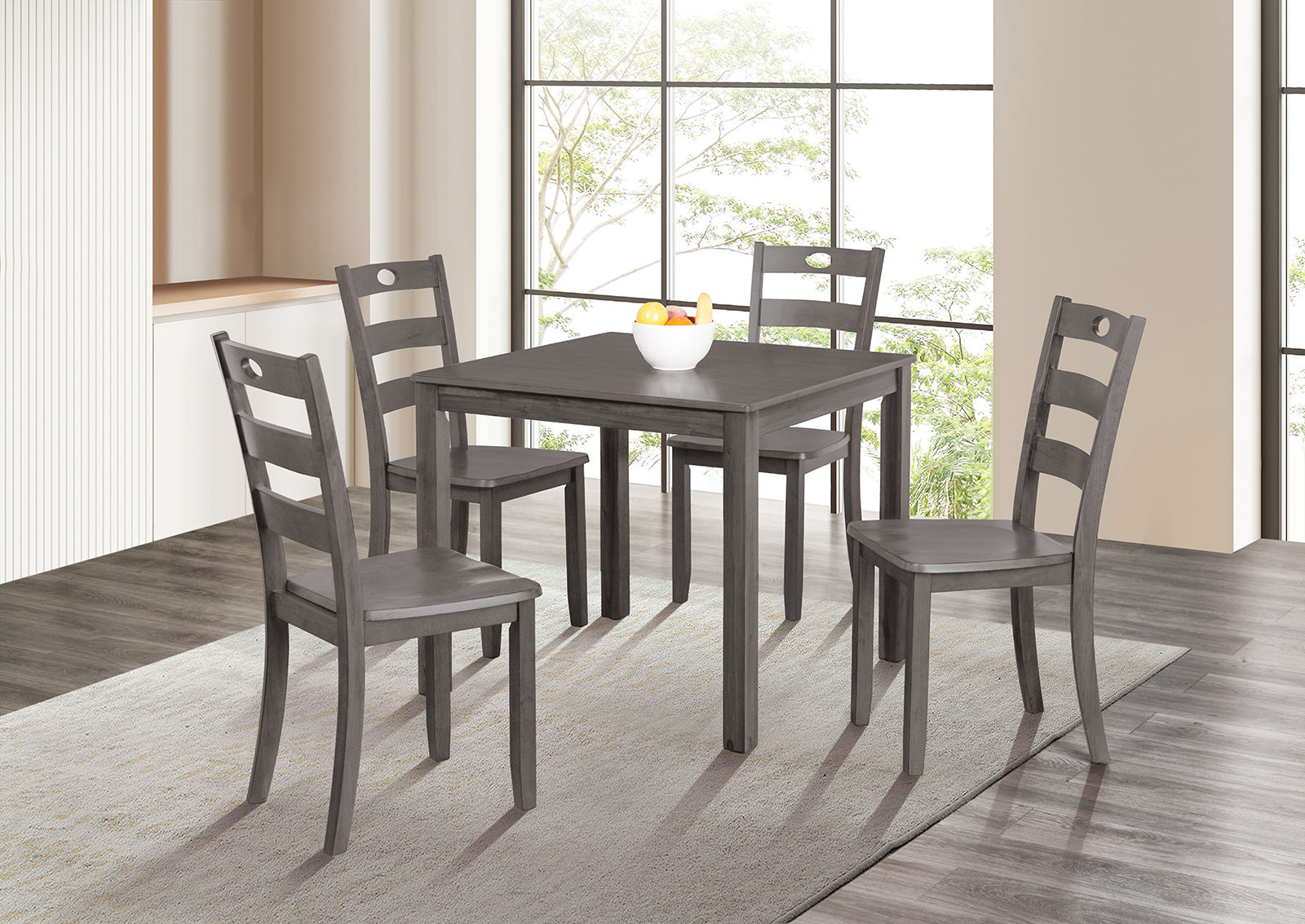5pc Dining Table Set square 1x Table Slat Back 4x Chairs Transitional Style Gray Finish Dining Room