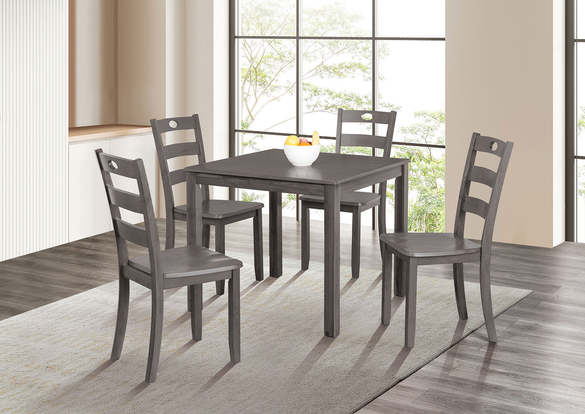 5pc Dining Table Set square 1x Table Slat Back 4x Chairs Transitional Style Gray Finish Dining Room