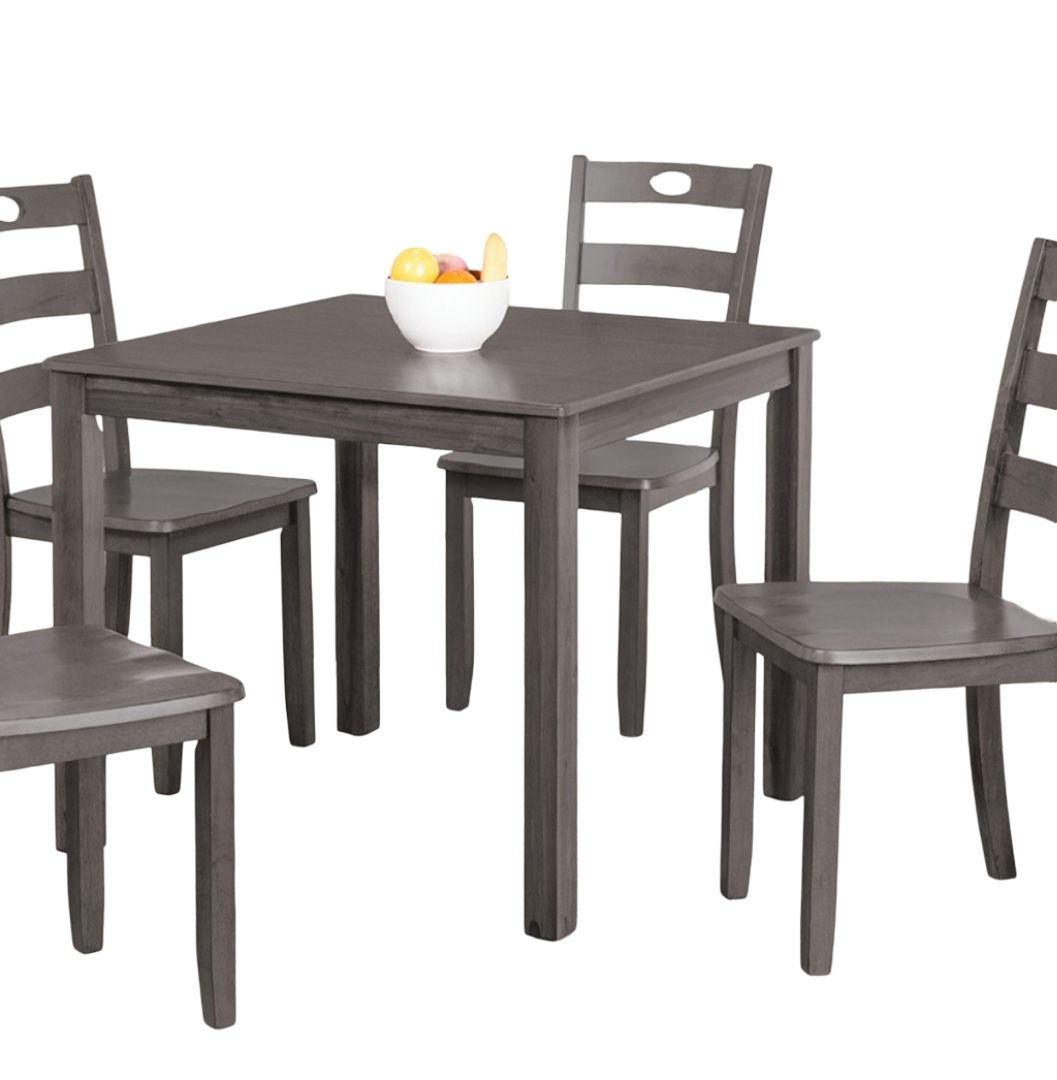 5pc Dining Table Set square 1x Table Slat Back 4x Chairs Transitional Style Gray Finish Dining Room