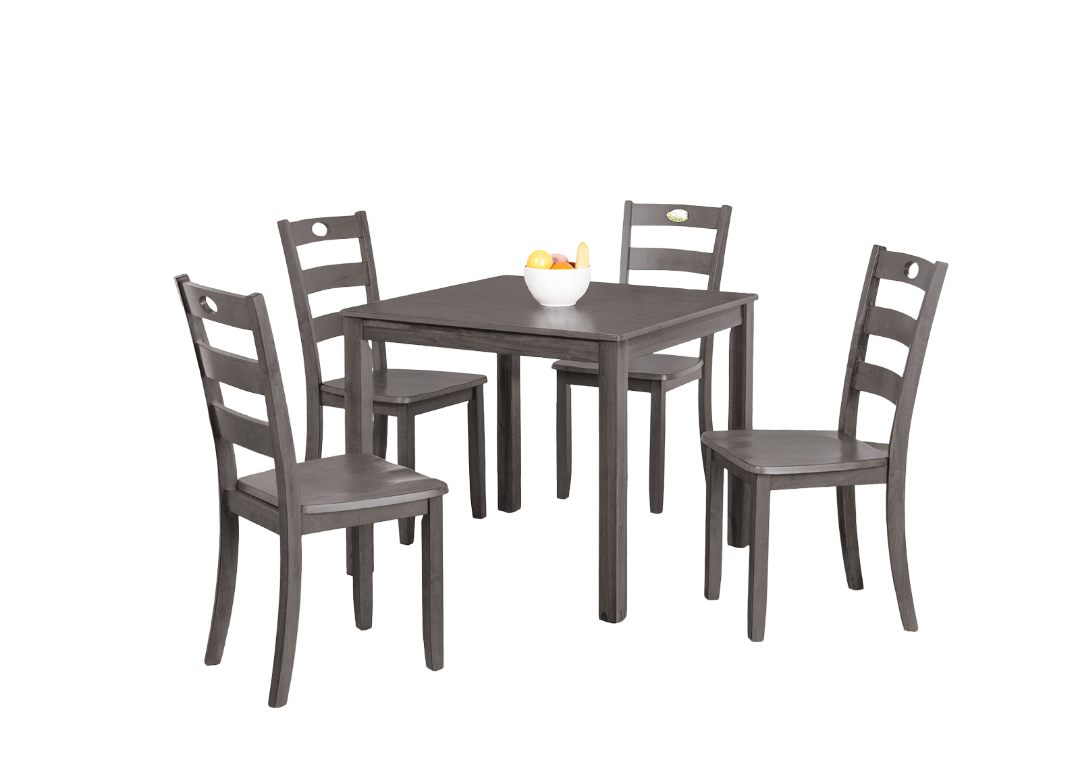 5pc Dining Table Set square 1x Table Slat Back 4x Chairs Transitional Style Gray Finish Dining Room