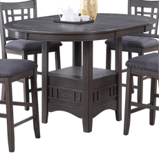 Dining Table Round Counter height Dining Table w Shelve 1pc Table Only Built In Leaf Solid wood Gray Finish