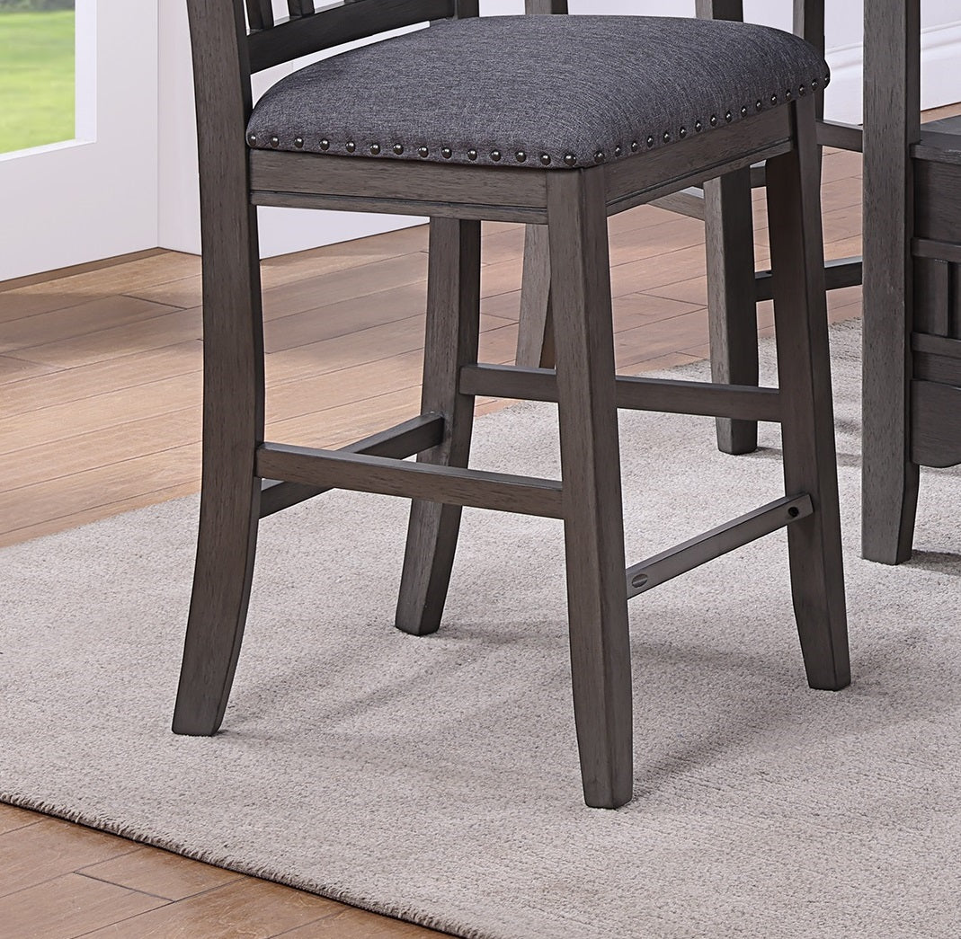 Contemporary Dining Room Counter Height 5pc Dining Set Round Table w Leaf And 4x Side Chairs Gray Finish Solid wood