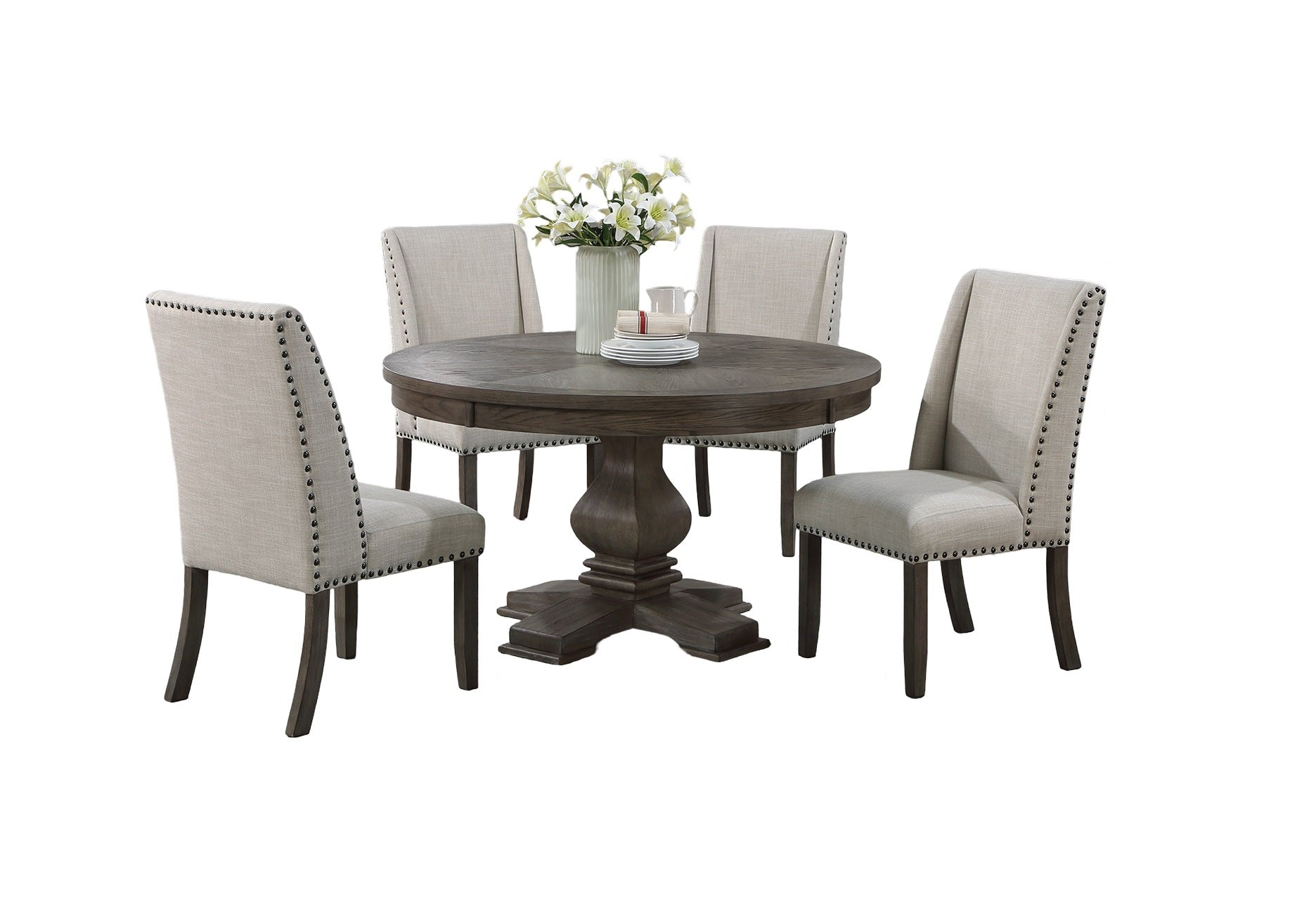 Traditional Formal 54"DIA Round Dining Table Pedestal Base Oak Finish 1pc Table Dining Room Furniture