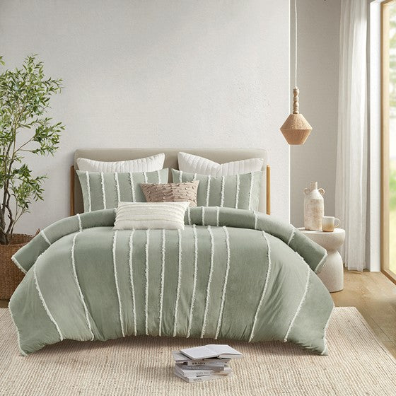 King/Cal King 3 Piece Striped Cotton Duvet Cover Set