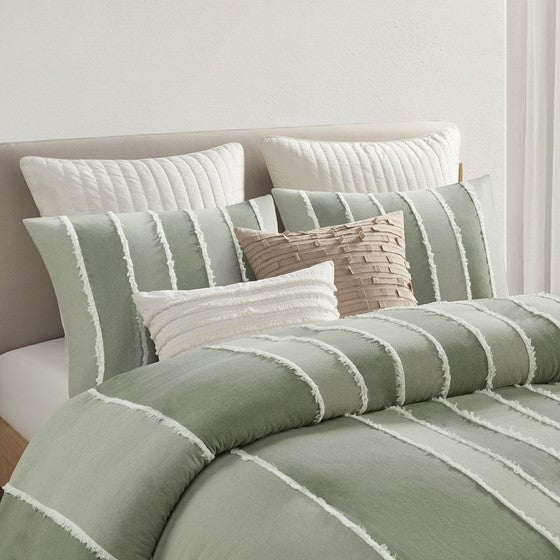 King/Cal King 3 Piece Striped Cotton Duvet Cover Set