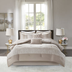 7 Piece Chenille Jacquard Comforter Set Taupe Cal King