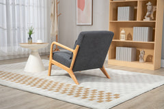 Mid Century Modern Accent Chair with Wood Frame, Upholstered Living Room Chairs with Waist Cushion, Reading Armchair for Bedroom Sunroom