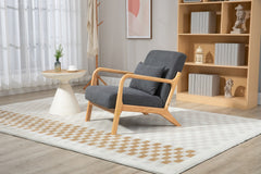 Mid Century Modern Accent Chair with Wood Frame, Upholstered Living Room Chairs with Waist Cushion, Reading Armchair for Bedroom Sunroom