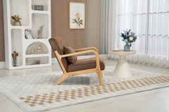Mid Century Modern Accent Chair with Wood Frame, Upholstered Living Room Chairs with Waist Cushion, Reading Armchair for Bedroom Sunroom