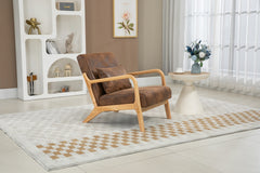Mid Century Modern Accent Chair with Wood Frame, Upholstered Living Room Chairs with Waist Cushion, Reading Armchair for Bedroom Sunroom
