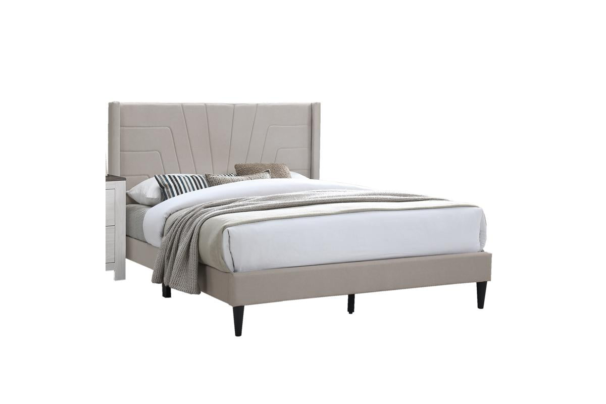 Light Brown Color 1pc Eastern King Size Bed Burlap Fabric Headboard Upholstered Bedroom Furniture Platform Bedframe