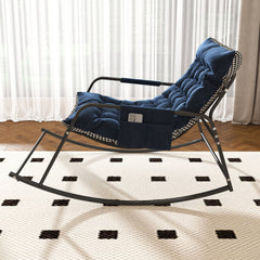 Rocking Chair with Storage, Cushions & Armrests, All-Season Comfort Lounge Recliner, Breathable Ergonomic Lounge Chair for Bedroom, Living Room, Patio, Garden(Blue)