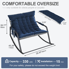 Rocking Chair with Storage, Cushions & Armrests, All-Season Comfort Lounge Recliner, Breathable Ergonomic Lounge Chair for Bedroom, Living Room, Patio, Garden(Blue)