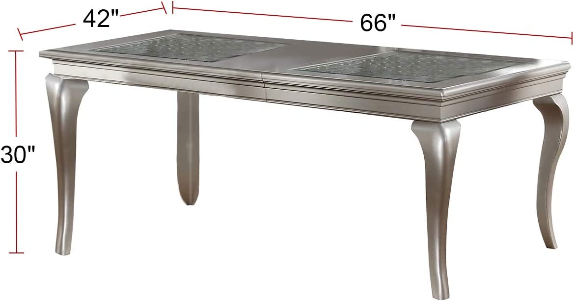 Traditional Dining Table Rectangle Table Silver Hue 1pc Dining Table Glass Insert Dining Room Furniture