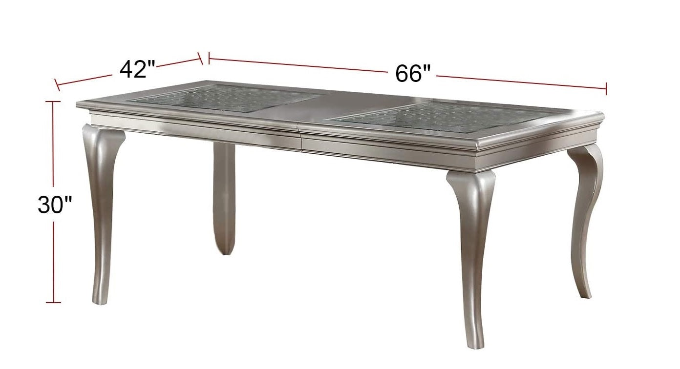 Traditional Dining Table Rectangle Table Silver Hue 1pc Dining Table Glass Insert Dining Room Furniture