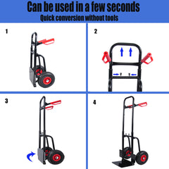 Heavy duty manual truck with double handles 330 lb steel trolley for moving heavy platform truck with 10 "rubber wheels for moving/warehouse/garden/grocery