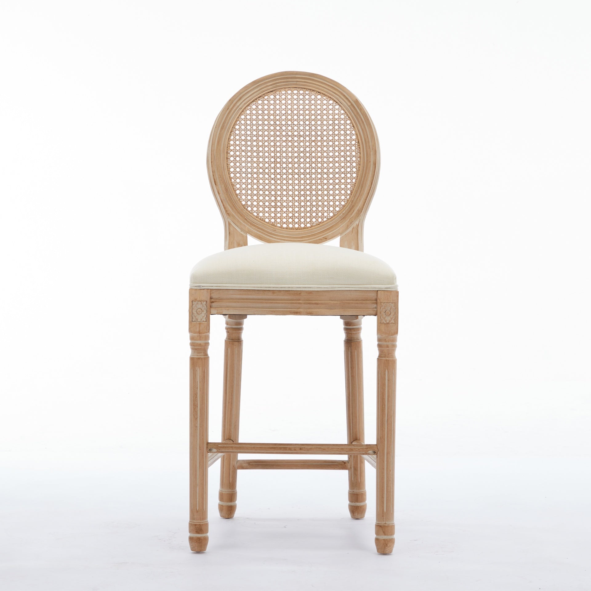 Solid Wood Bar stools Set of 2 Classic French Country Wooden Barstools with Upholstered Seating  Kitchen Bar Stool for Bar Counter Rattan - Beige