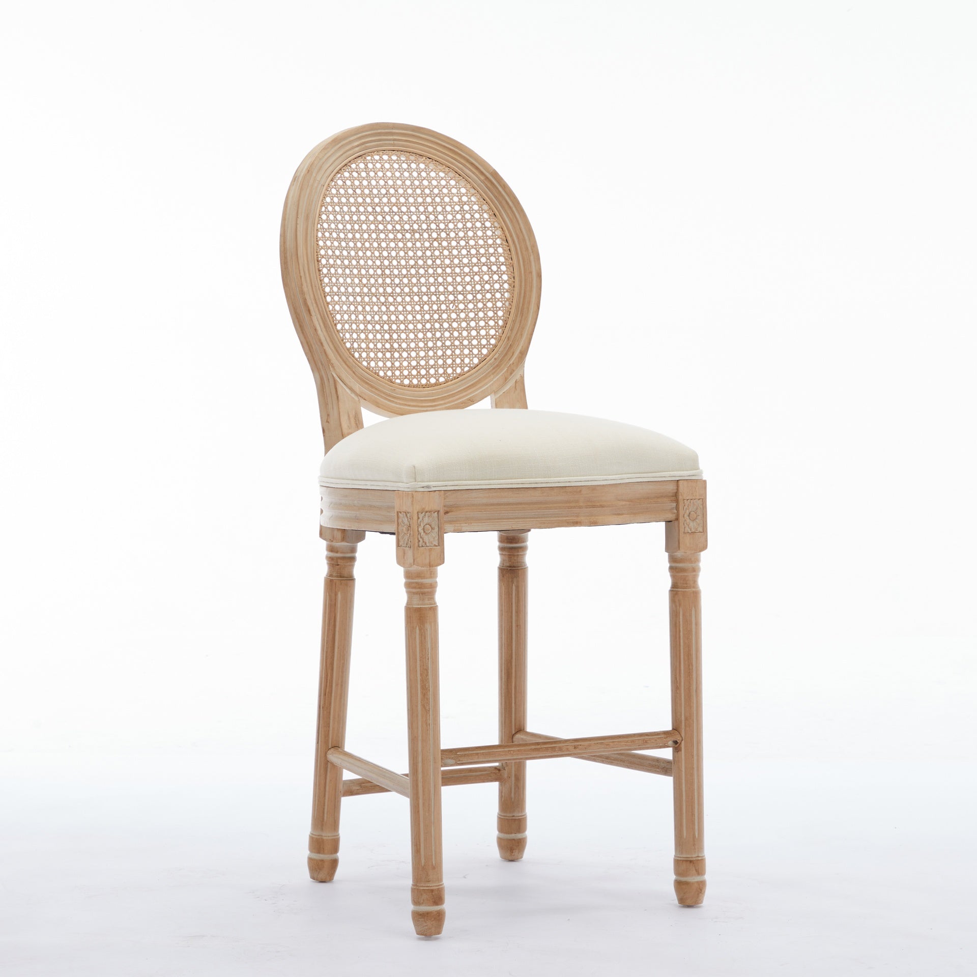 Solid Wood Bar stools Set of 2 Classic French Country Wooden Barstools with Upholstered Seating  Kitchen Bar Stool for Bar Counter Rattan - Beige
