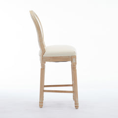 Solid Wood Bar stools Set of 2, Classic French Country Wooden Barstools with Upholstered Seating