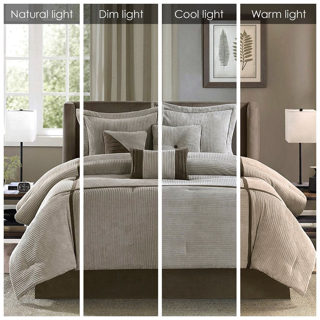 7 Piece Micro Corduroy Comforter Set Taupe Cal King