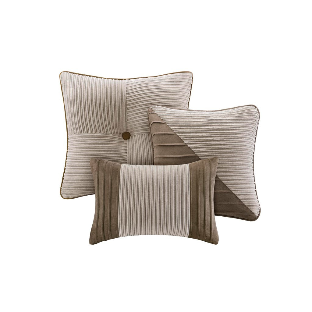 7 Piece Micro Corduroy Comforter Set Taupe Cal King