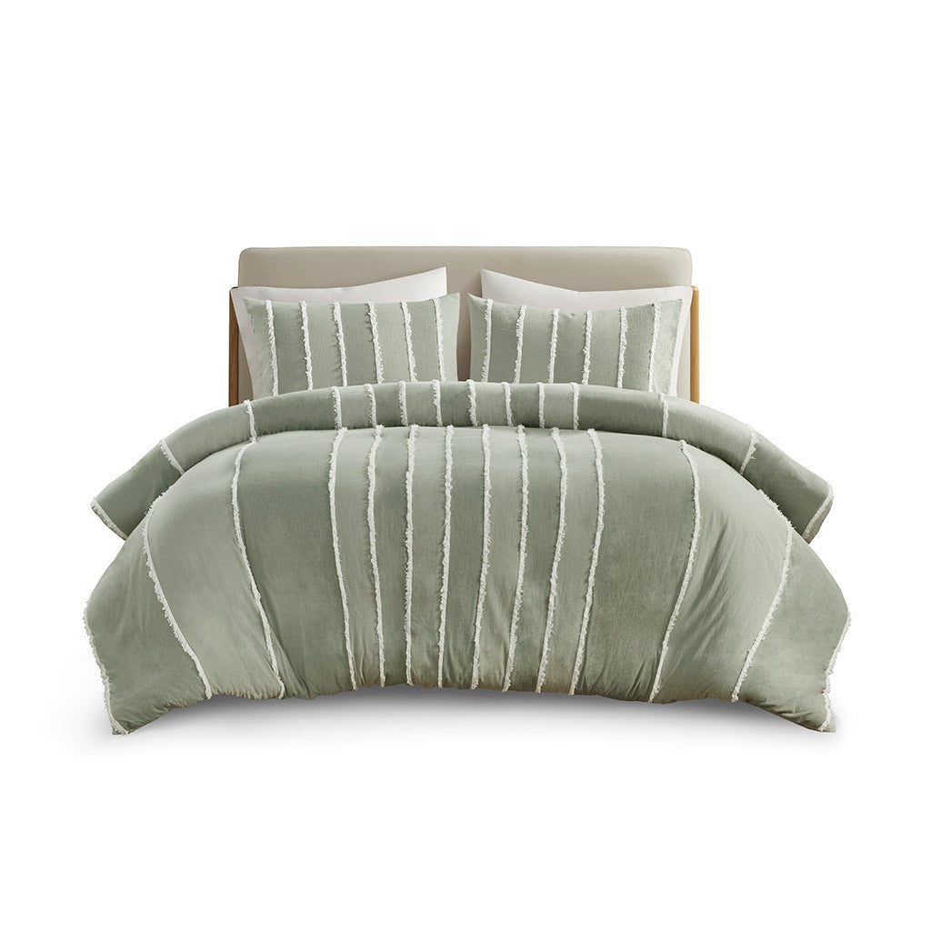 Full/Queen 3 Piece Striped Cotton Duvet Cover Set