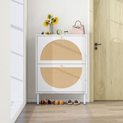 2 Door Shoe Rack, Rattan, Double Layer, Suitable for Living Room, Hallway