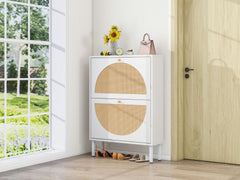 2 Door Shoe Rack, Rattan, Double Layer, Suitable for Living Room, Hallway