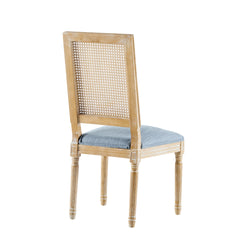 [Set of 2] French Country Dining Chairs - Elegant Cane Backrest & Upholstered Seats with Fluted Legs - Rustic Weathered Finish - Solid Rubberwood Frame - Vintage Inspired Kitchen & Dining Room Chairs
