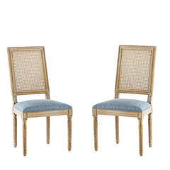 [Set of 2] French Country Dining Chairs - Elegant Cane Backrest & Upholstered Seats with Fluted Legs - Rustic Weathered Finish - Solid Rubberwood Frame - Vintage Inspired Kitchen & Dining Room Chairs