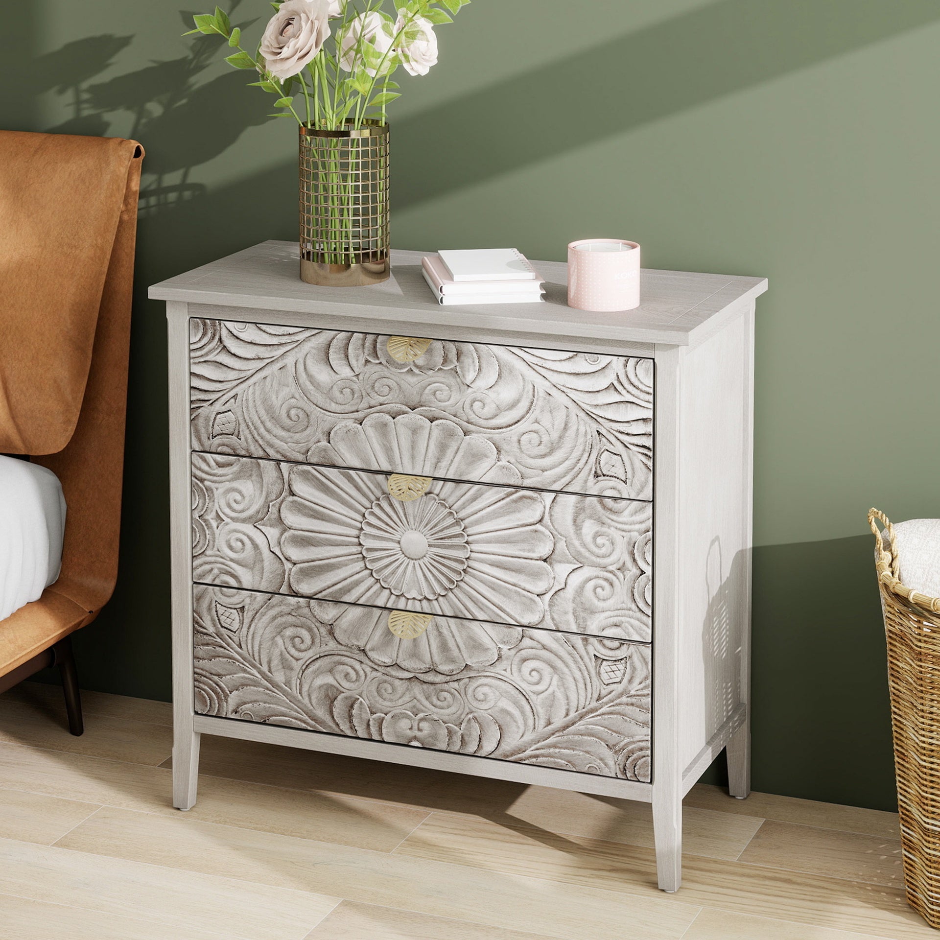 3 Drawer Cabinet, American Furniture, Suitable for Bedroom, Living Room, Study