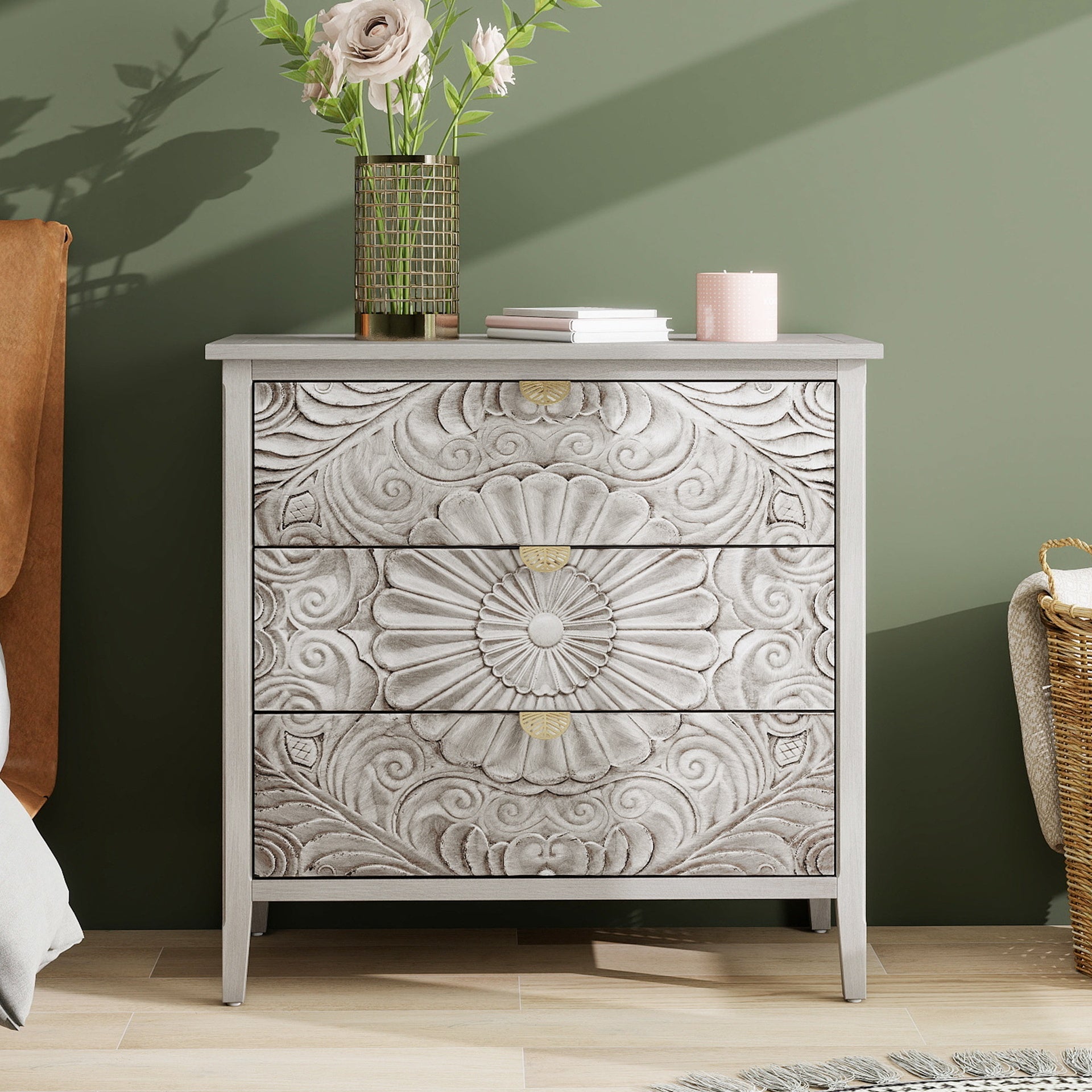 3 Drawer Cabinet, American Furniture, Suitable for Bedroom, Living Room, Study