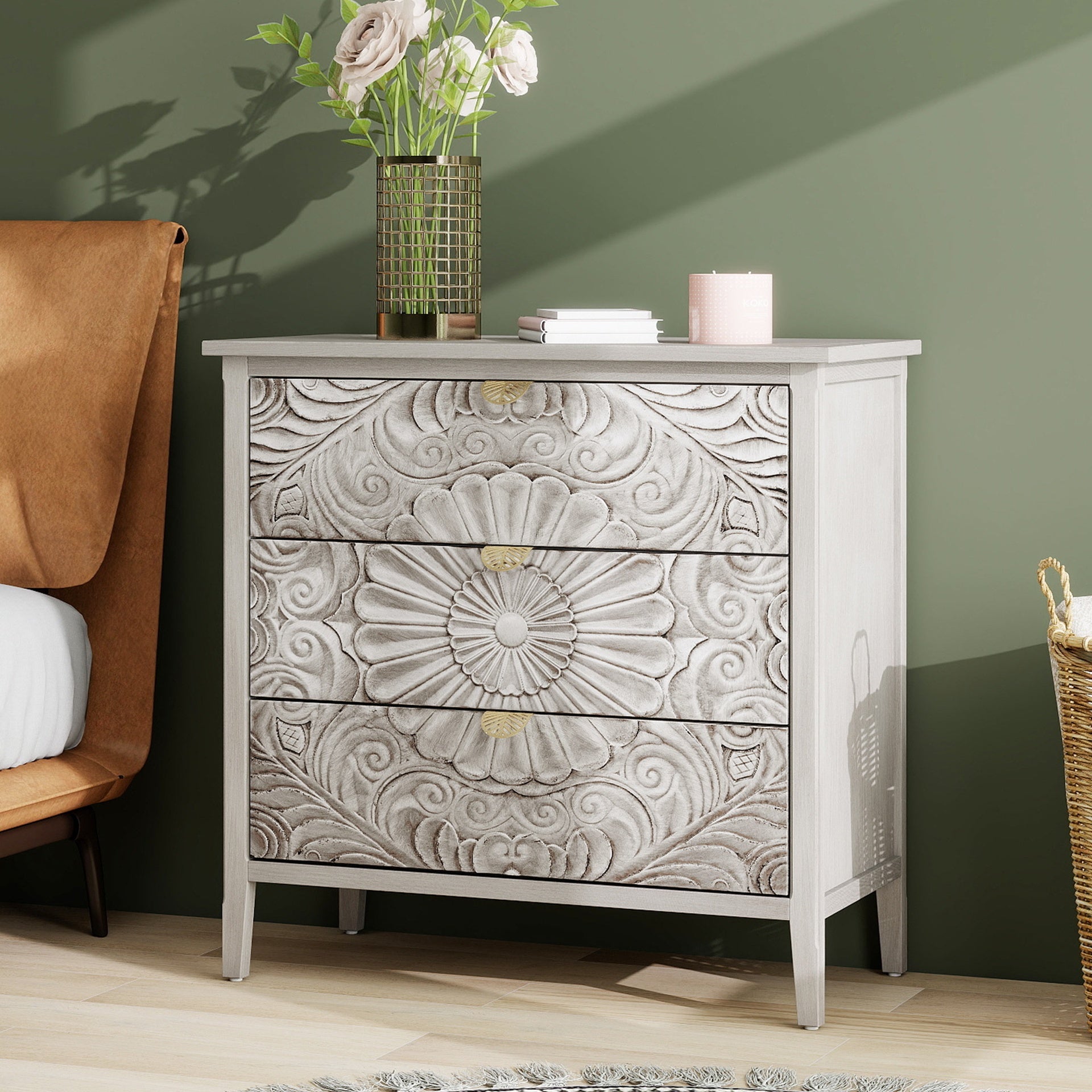 3 Drawer Cabinet, American Furniture, Suitable for Bedroom, Living Room, Study