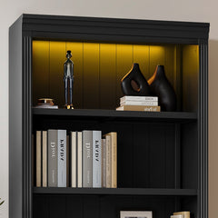 83.4" Tall Wood Bookcase with light strip,5-Tier Decor Bookshelves with Adjustable Shelves,Storage Organizer for CDs/Books/Movies,Free Standing Storage Shelves for Living Room,Home Office,Black