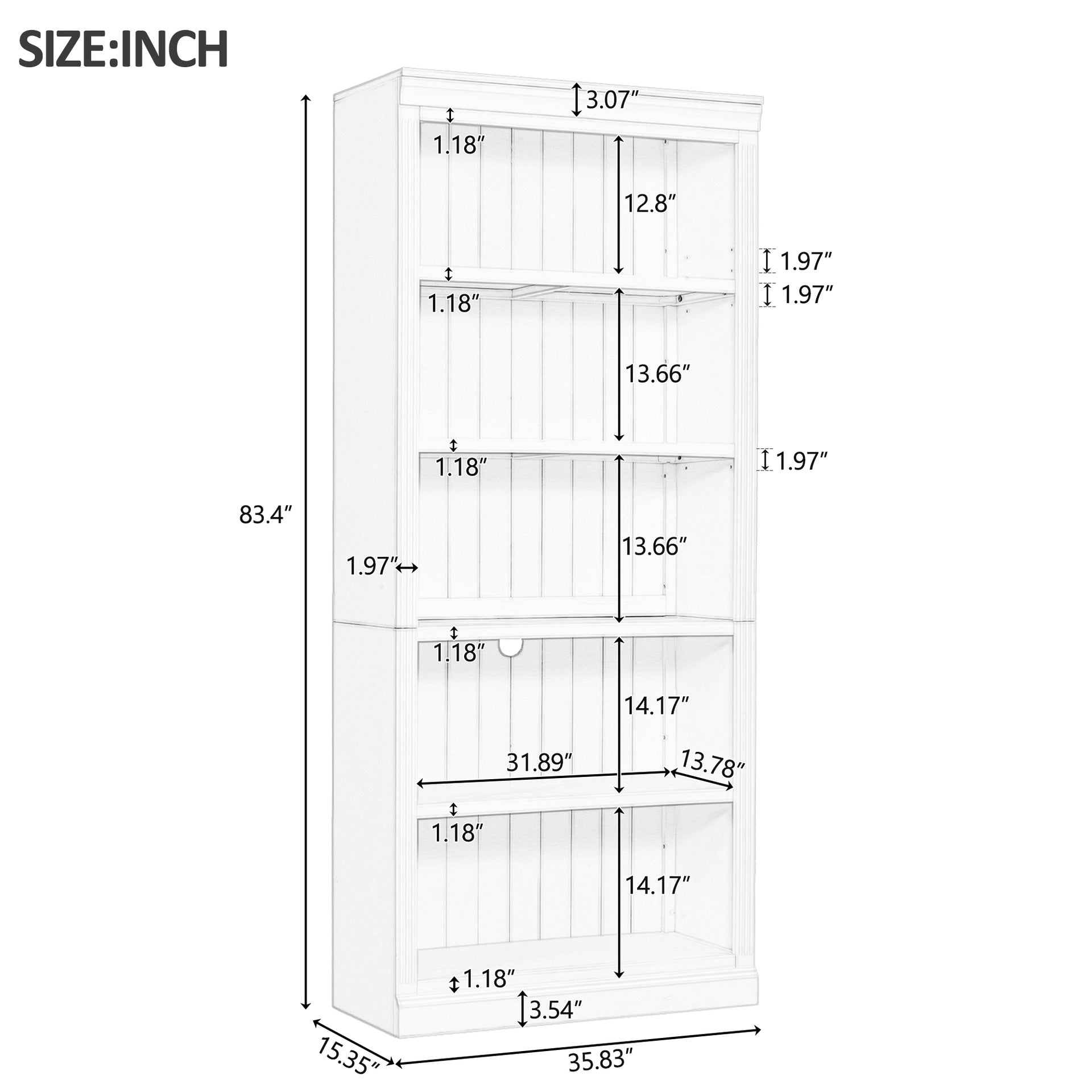 83.4" Tall Wood Bookcase with light strip,5-Tier Decor Bookshelves with Adjustable Shelves,Storage Organizer for CDs/Books/Movies,Free Standing Storage Shelves for Living Room,Home Office,Black