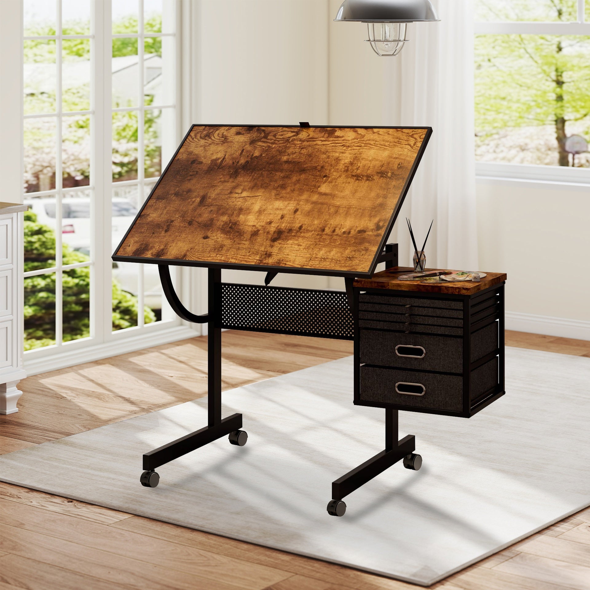 1500 pieces Jigsaw Puzzle metal Table board for adults gift with 4 trays, 2 Storage drawers and 4 wheels (black)