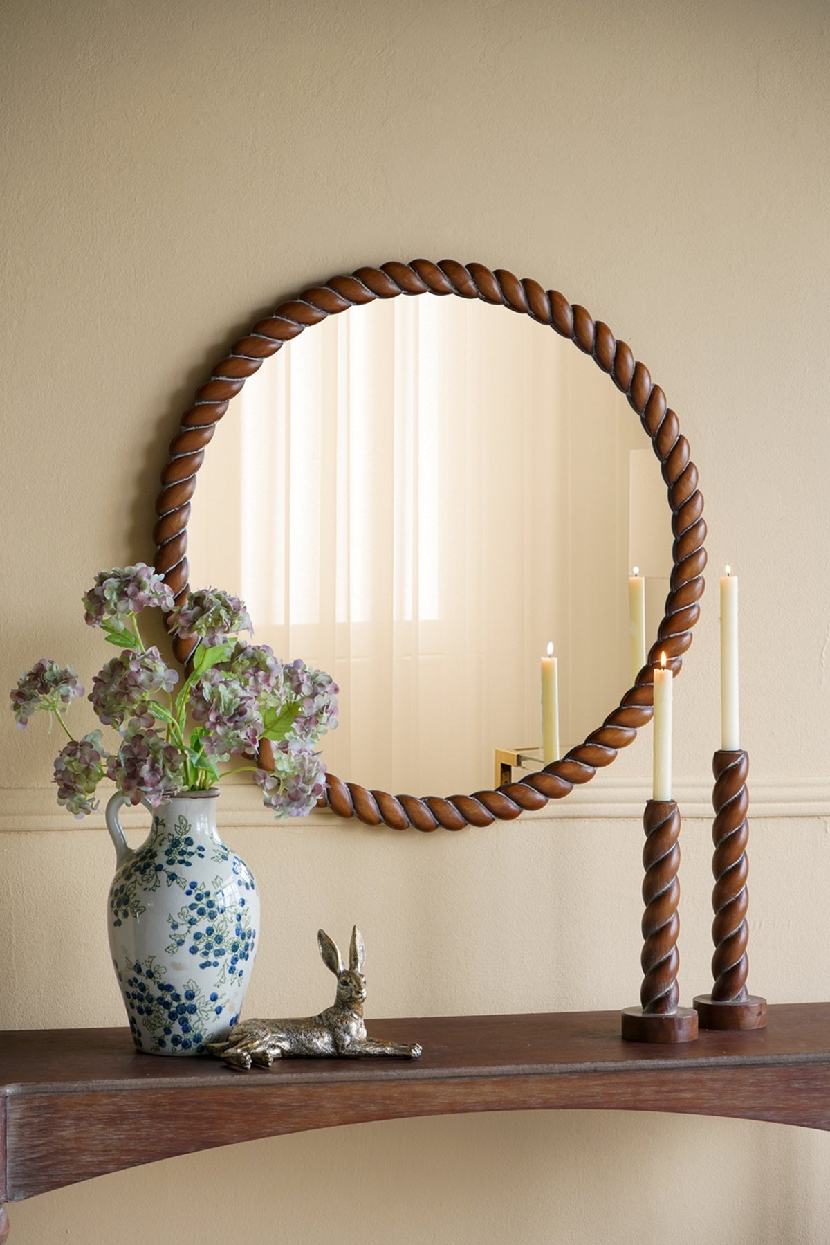 S/2 Brown Birch Wood Candle Holders with Spiral Design, S:3.5x3.5x11"  L:3.5x3.5x13"