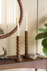 S/2 Brown Birch Wood Candle Holders with Spiral Design, S:3.5x3.5x11"  L:3.5x3.5x13"