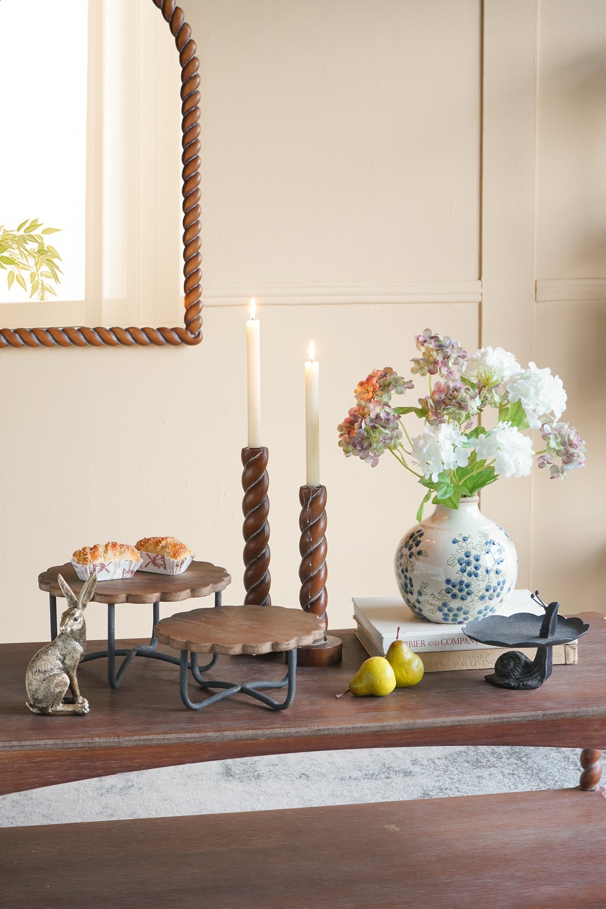S/2 Brown Birch Wood Candle Holders with Spiral Design, S:3.5x3.5x11"  L:3.5x3.5x13"