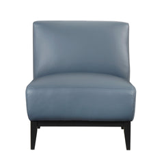 Leather Upholstered Accent Chair Blue Cushion Seat Back Solid Wood Luxurious Living Room Furniture 1pc Durable Comfort Chair